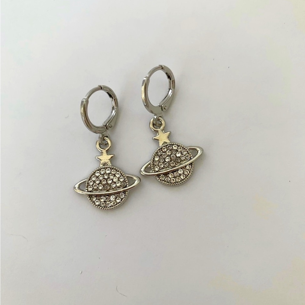 Saturn silver dangle earrings